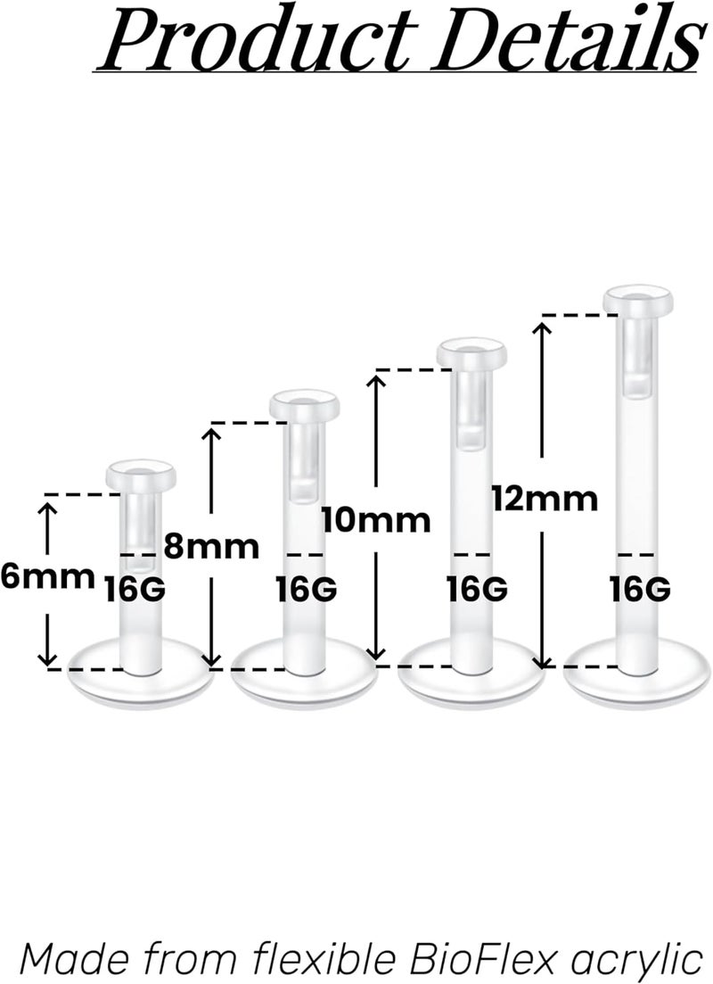 FECTAS 20-38PCS Clear Piercing Jewelry Bioflex Plastic Earrings Nose Rings Studs Septum Belly Cartilage Helix Industrial Nipple Tongue Lip Labret Eyebrow Piercing Retainers for Surgery Work Sports - Image 2